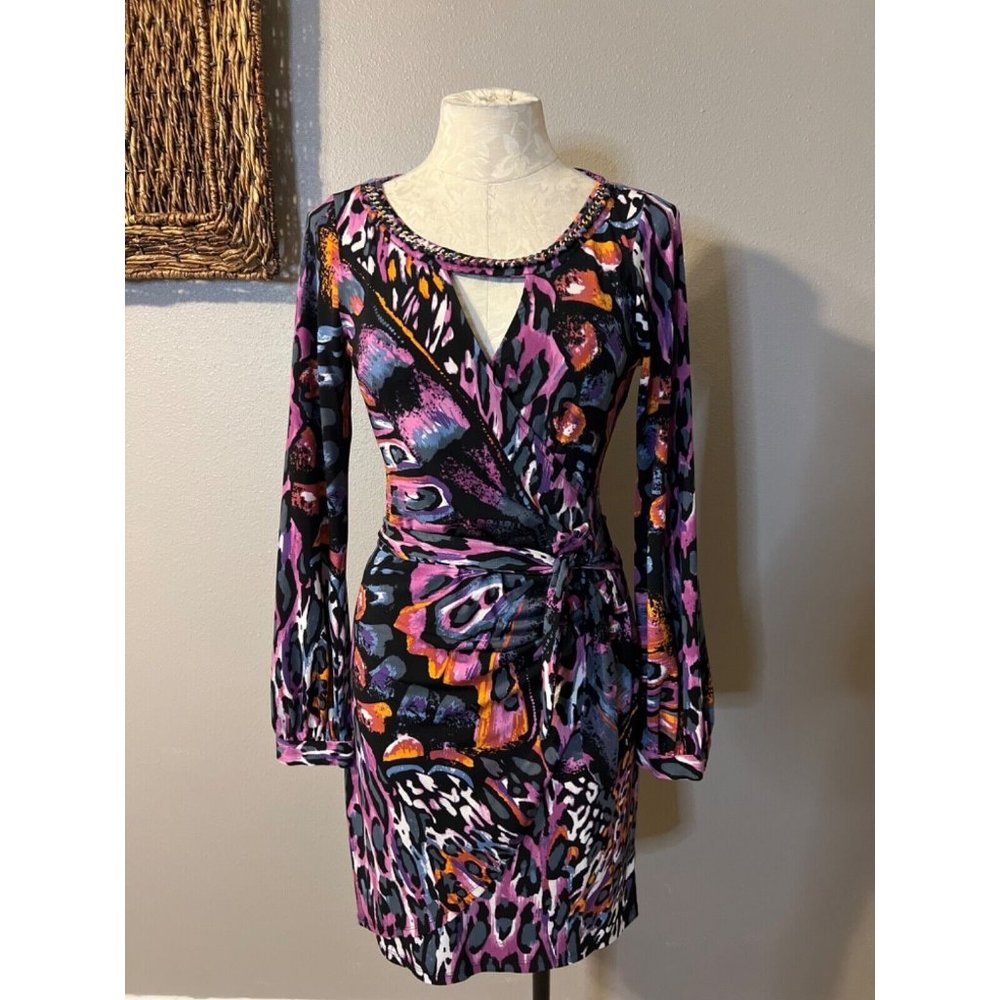 Hale Bob Dress S Small Stretch Career Church Washable Long Sleeve Colorful - Picture 6 of 12